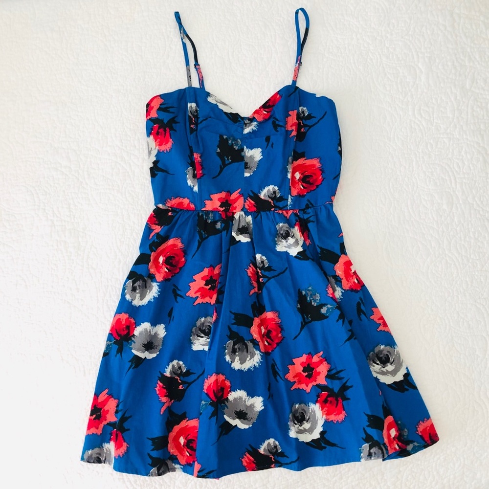 Royal blue red pink black white flower dress